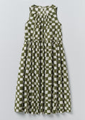 Block Print Warp Check Sleeveless Dress | Olive