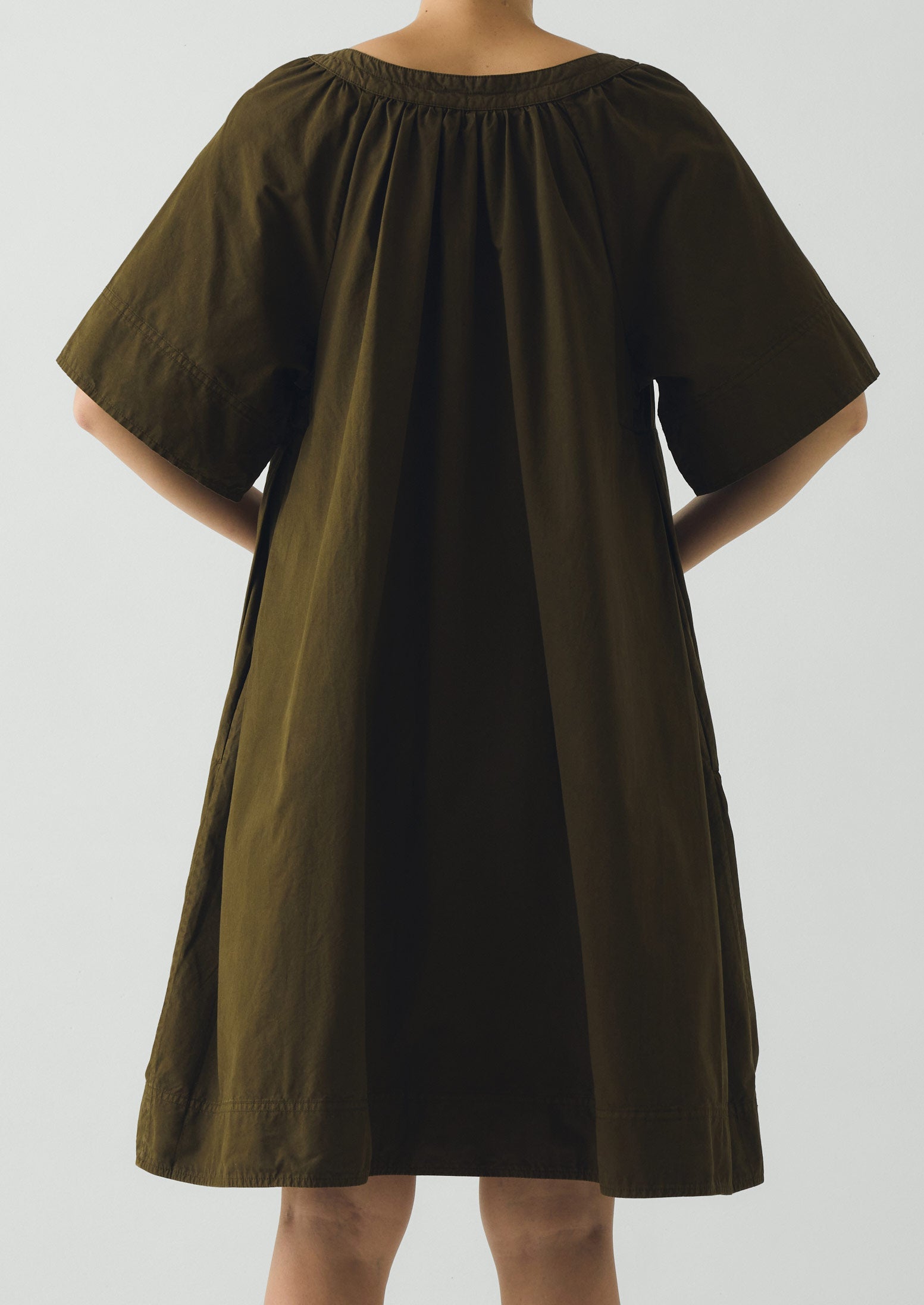 Gathered Cotton Twill Dress | Bronze Green