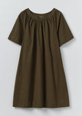 Gathered Cotton Twill Dress | Bronze Green