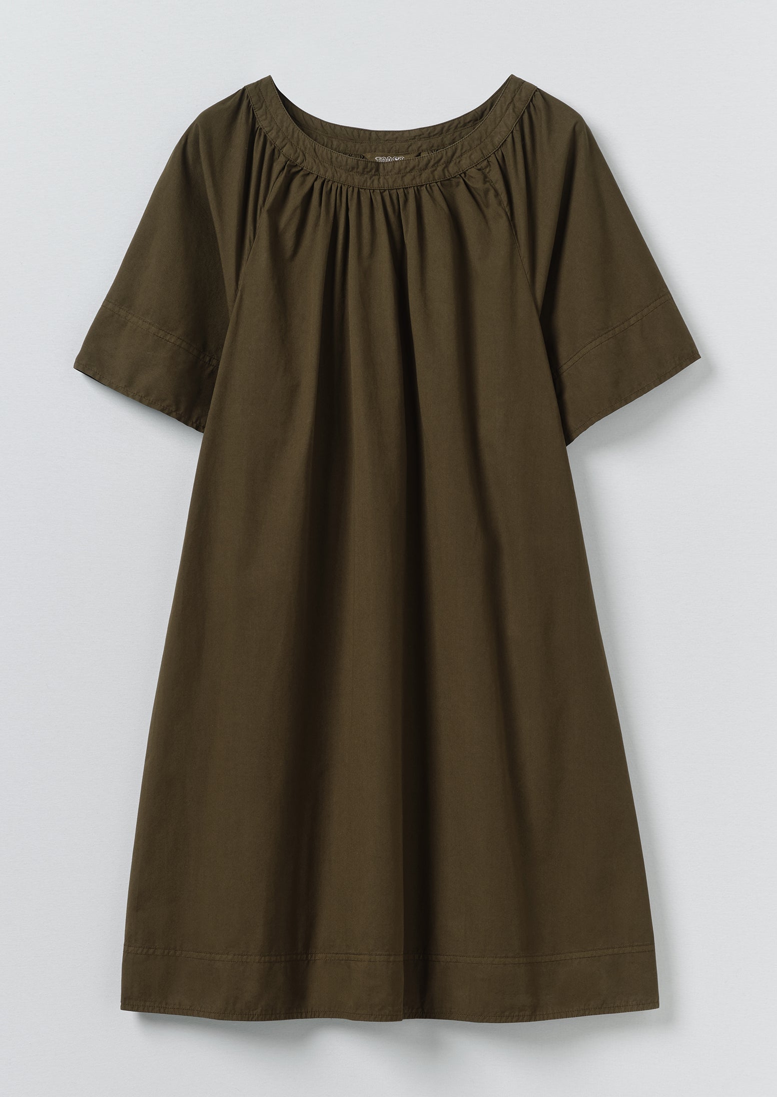 Gathered Cotton Twill Dress | Bronze Green