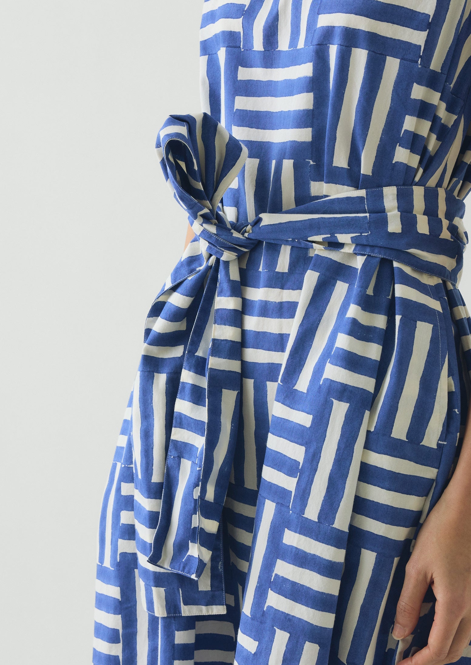 Block Print Patchwork Stripe Dress | Deep Cornflower