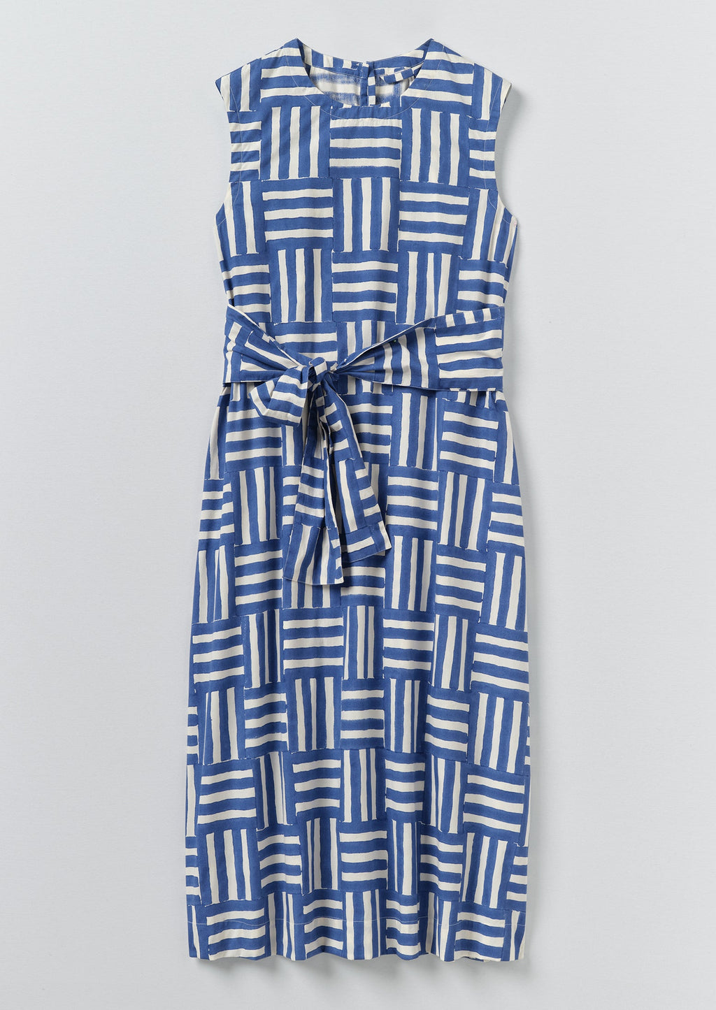 Block Print Patchwork Stripe Dress | Deep Cornflower