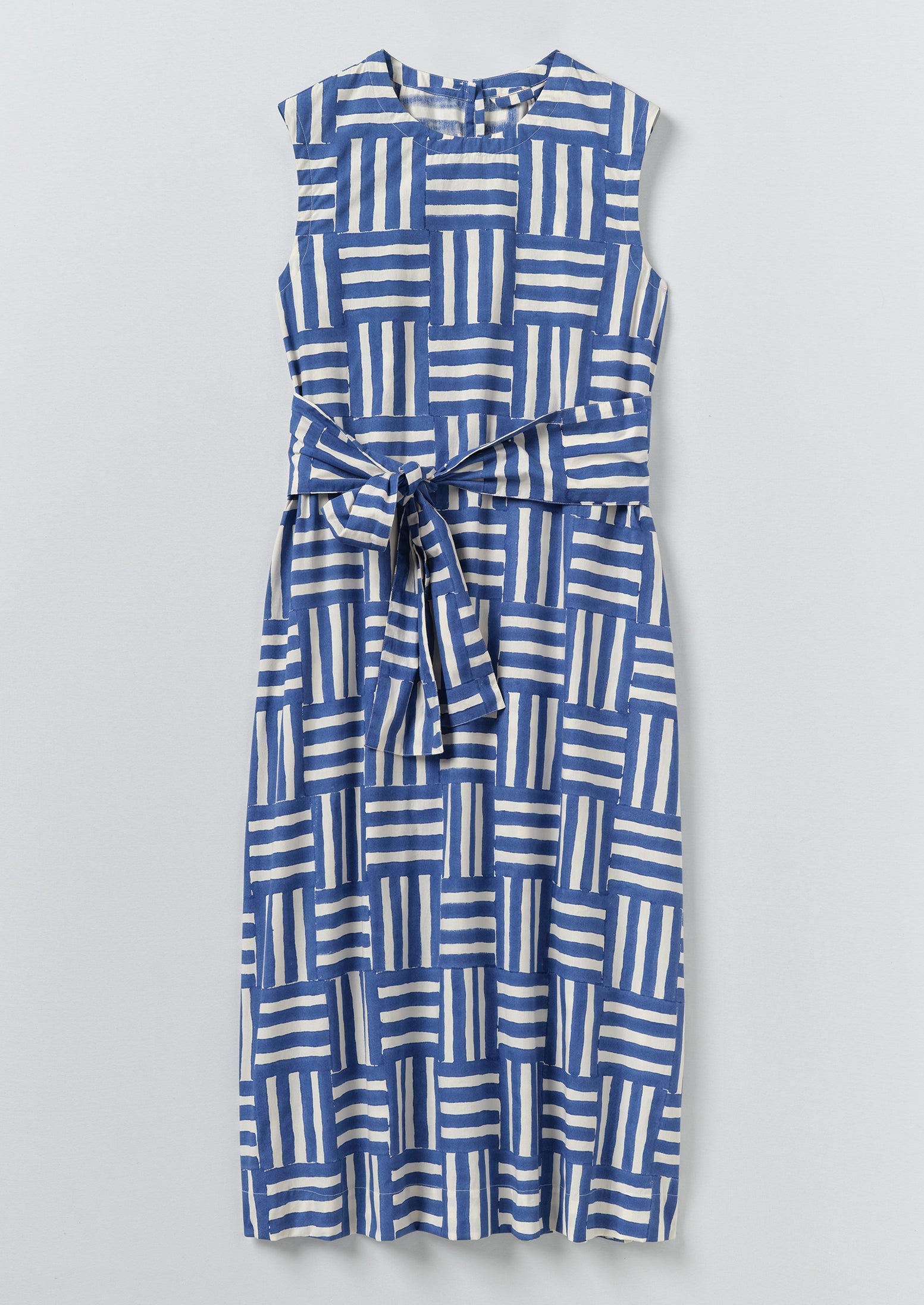 Block Print Patchwork Stripe Dress | Deep Cornflower