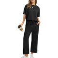 Two Piece Sets for Women Summer Outfits Oversized Wide Leg Crop Pants Lounge Sets Airport Beach Vacation Clothes